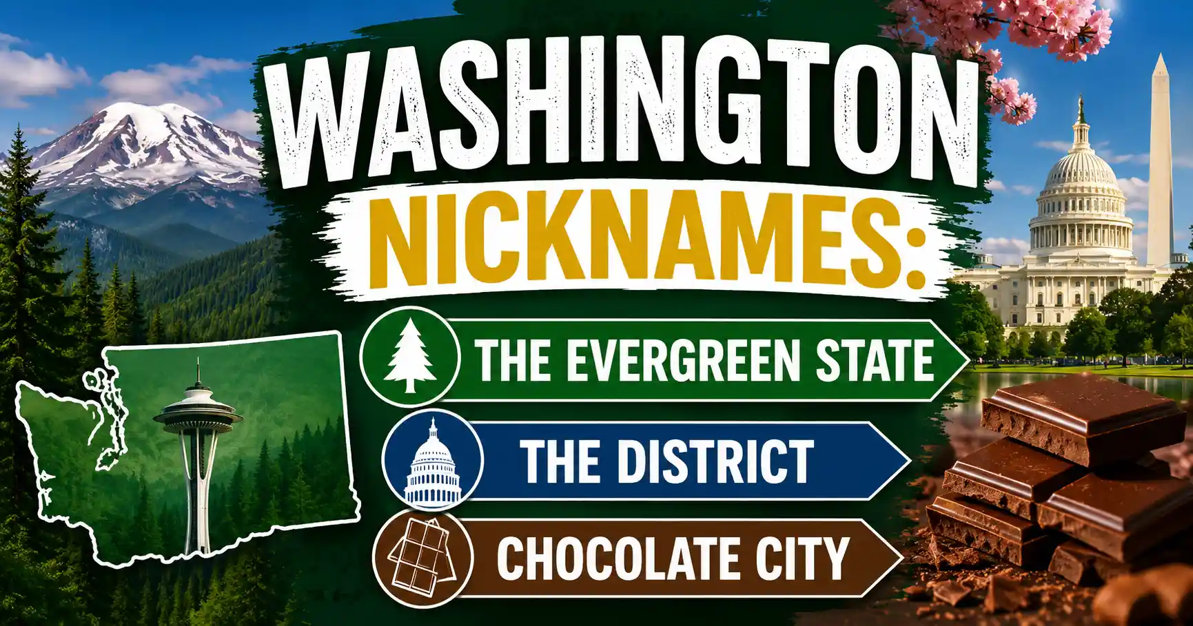 Washington Nicknames The Evergreen State, The District, and Chocolate City